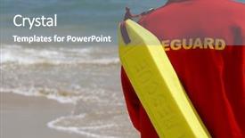  Presentation with life saving - PPT layouts featuring saving life - lifeguard watching along a sandy background and a gray colored foreground