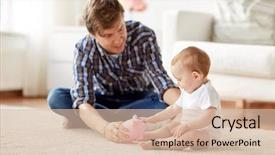  Presentation with happy baby - Slide deck enhanced with saving money - family fatherhood finances and parenthood background and a lemonade colored foreground