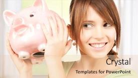 Presentation with piggy bank broken piggybank - PPT theme consisting of saving money - picture of lovely girl background and a lemonade colored foreground