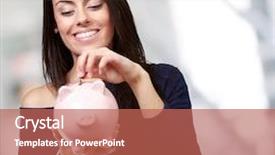  Presentation with saving - Slide deck featuring saving money - portrait of a young girl background and a coral colored foreground