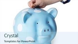  Presentation with bank - Cool new slides with saving money in a piggy backdrop and a light blue colored foreground