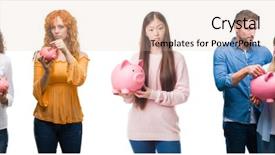  Presentation with people collage - Beautiful presentation theme featuring saving money using piggy bank backdrop and a lemonade colored foreground