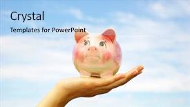  Presentation with hands saving - Presentation theme featuring saving money woman hands holding background and a  colored foreground