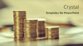  Presentation with saving - Slide set having saving-stack-coins-money-concept background and a soft green colored foreground