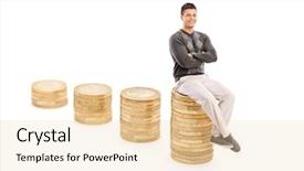  Presentation with gupta coins - Presentation enhanced with saving steps - casual man sitting background and a  colored foreground
