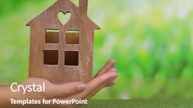  Presentation with holding hands - Presentation theme featuring saving values - woman hands holding small house background and a coral colored foreground