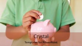  Presentation with money - Presentation theme having saving values - young boy putting money background and a red colored foreground