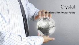  Presentation with hands saving - Colorful presentation theme enhanced with saving water - holding a glowing earth globe backdrop and a light gray colored foreground