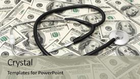  Presentation with medical business - Colorful PPT theme enhanced with health savings - stethoscope on money background backdrop and a light gray colored foreground