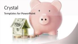  Presentation with investment money - PPT layouts with savings and investment - piggy bank background and a sky blue colored foreground