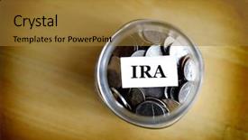  Presentation with investment money - Colorful presentation design enhanced with savings and investment ira 401k backdrop and a gold colored foreground