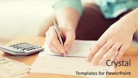  Presentation with money notes - Theme consisting of savings finances economy and home background and a lemonade colored foreground