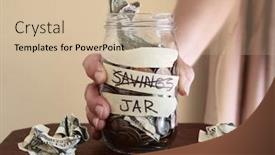 Presentation with money - PPT theme enhanced with savings-jar-filled-with-money background and a soft green colored foreground
