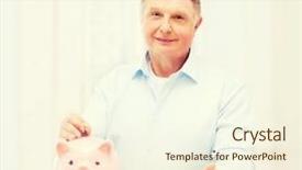  Presentation with banking - Beautiful presentation design featuring savings oldness business and banking concept - old man putting coin into big piggy bank backdrop and a cream colored foreground