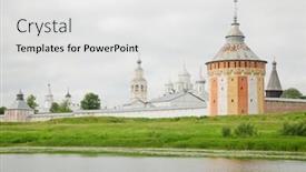  Presentation with monastery - Amazing theme having saviour prilutskyl monastery near river lawn in vologda russia backdrop and a white colored foreground