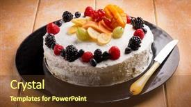  Presentation with cream - Colorful presentation theme enhanced with savor - cake with mixed fruit backdrop and a tawny brown colored foreground