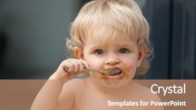 Presentation with follow up baby - Presentation theme consisting of savor - funny blond baby eating chocolate background and a coral colored foreground