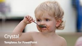  Presentation with 2d echo of the baby - Colorful slide set enhanced with savor - funny blond baby eating chocolate backdrop and a coral colored foreground