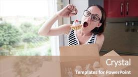  Presentation with pleasure food - Colorful PPT theme enhanced with savor - girl eating tasty cakes sitting backdrop and a  colored foreground