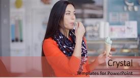  Presentation with ice cream cone - PPT theme having savor - smiling young woman savoring background and a  colored foreground