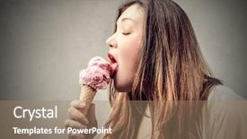  Presentation with ice cream - PPT theme featuring savor - woman eating ice-cream background and a coral colored foreground