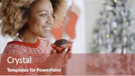  Presentation with christmas tree - Slides having savor - young african woman savoring background and a  colored foreground