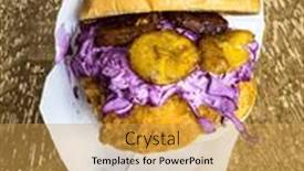  Presentation with burger - PPT theme having savor-the-exquisite-delights-juicy background and a yellow colored foreground