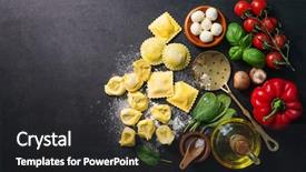  Presentation with pasta - Audience pleasing theme consisting of savory - homemade fresh italian ravioli pasta backdrop and a dark gray colored foreground