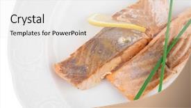  Presentation with salmon grilled fish salmon grilled - Cool new presentation theme with savory fish portion grilled norwegian salmon fillet with green chinese onion and lemon slice on white plate isolated over white background backdrop and a white colored foreground