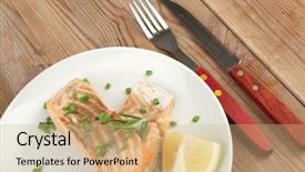  Presentation with allspice - PPT layouts having savory fish portion grilled norwegian salmon fillet with green chinese onion red cherry tomatoes allspice pepper in grinder rosemary twigs and lemon slice on wooden board background and a coral colored foreground