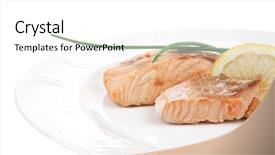  Presentation with salmon grilled fish salmon grilled - Beautiful presentation design featuring savory fish portion grilled norwegian salmon fillet with green chinese onion and lemon slice on white plate isolated over white background backdrop and a white colored foreground