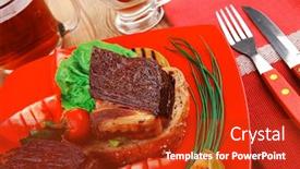  Presentation with roast beef - PPT theme enhanced with savory-food-roast-beef-garnished background and a crimson colored foreground