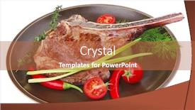  Presentation with thyme - PPT theme enhanced with savory grilled spare rib on dark dish with thyme pepper and tomato isolated over white background background and a red colored foreground