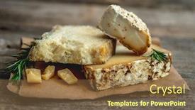  Presentation with served - PPT theme enhanced with savory-pieces-of-cheese-served background and a tawny brown colored foreground