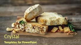  Presentation with served - Cool new presentation design with savory-pieces-of-cheese-served backdrop and a violet colored foreground