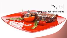  Presentation with ribs - Cool new PPT layouts with savory plate grilled ribs over red with peppers and rosemary backdrop and a white colored foreground