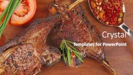  Presentation with white plate - PPT theme enhanced with savory-plate-on-wood-grilled background and a  colored foreground