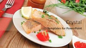  Presentation with salmon fish - PPT layouts featuring savory-sea-fish-baked-salmon background and a coral colored foreground