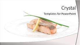  Presentation with salmon fish - Presentation design with savory sea fish entree roasted salmon fillet with green onion and lemon on white plate isolated over white background background and a white colored foreground