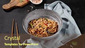  Presentation with fried chicken - PPT theme consisting of savory-udon-noodles-stir-fried background and a tawny brown colored foreground