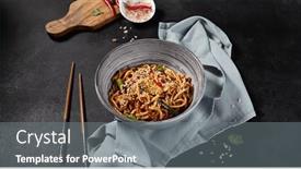  Presentation with fried chicken - Slide set enhanced with savory-udon-noodles-stir-fried background and a gray colored foreground