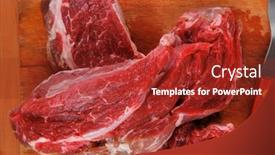  Presentation with raw meat beef veal shank - Slides enhanced with uncooked raw bloody beef meat background and a crimson colored foreground