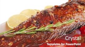  Presentation with lemons - Theme consisting of savory-whole-fried-sunfish-over background and a tawny brown colored foreground