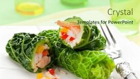  Presentation with cabbage - Presentation design enhanced with savoy cabbage leaves stuffed with prawns rice and vegetables background and a soft green colored foreground