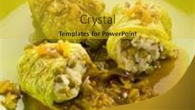  Presentation with peas - Slides with savoy cabbage stuffed with rice and peas vegetarian food background and a gold colored foreground