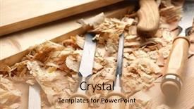  Presentation with workshop tools - Slides consisting of saw dust on wooden table background and a coral colored foreground