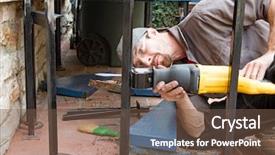  Presentation with iron - Beautiful theme featuring saw metal - worker cutting wrought iron post backdrop and a tawny brown colored foreground