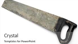  Presentation with old - Colorful slides enhanced with saw tool - old and rusty backsaw backdrop and a  colored foreground