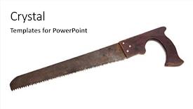  Presentation with old - Slide deck consisting of saw tool - old and rusty hacksaw background and a  colored foreground