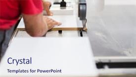  Presentation with furniture industry - Cool new PPT theme with sawing fibreboard at furniture backdrop and a sky blue colored foreground